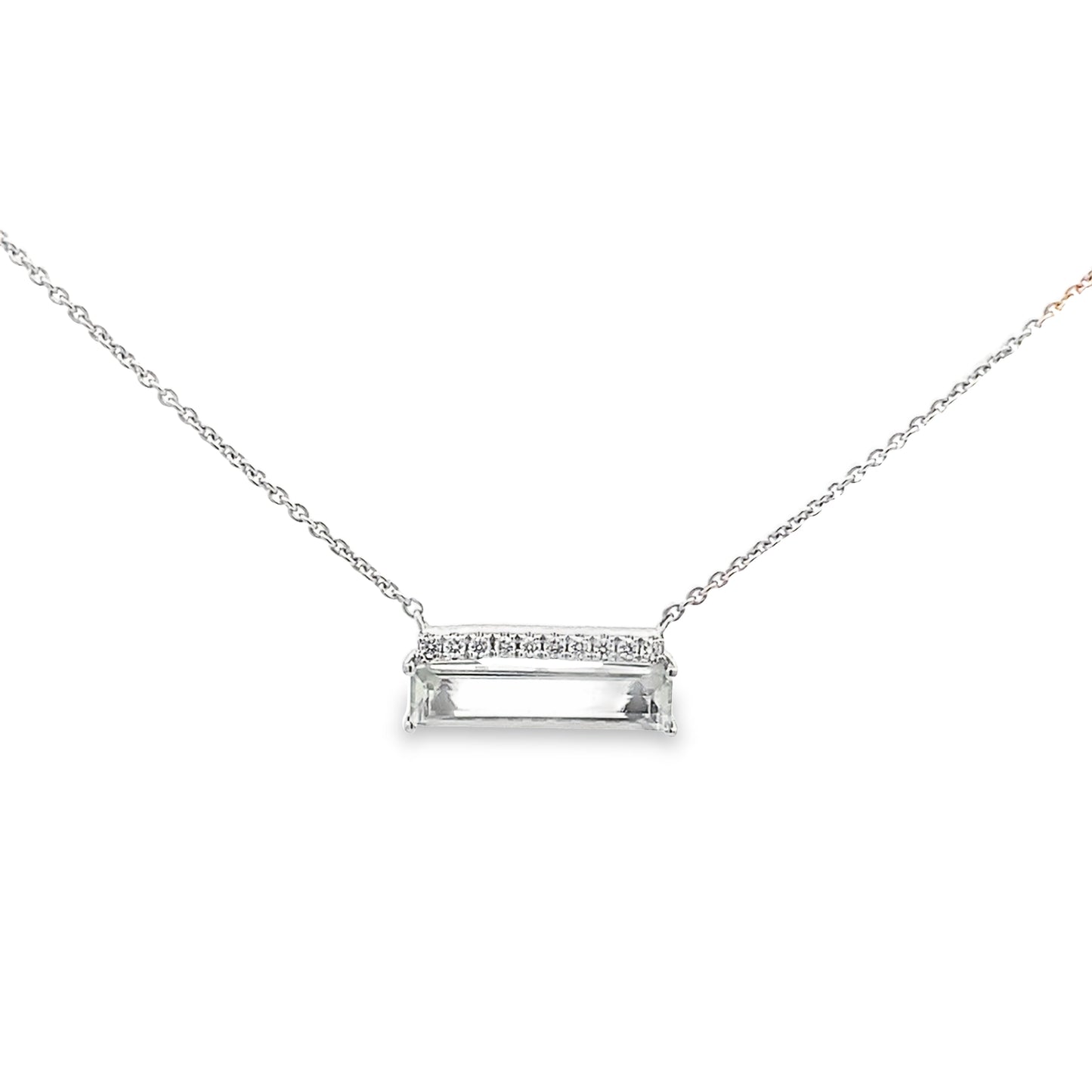0.09Ctw Dia 1.72 Geambg Green Amethyst 14K White Gold Necklace 18In