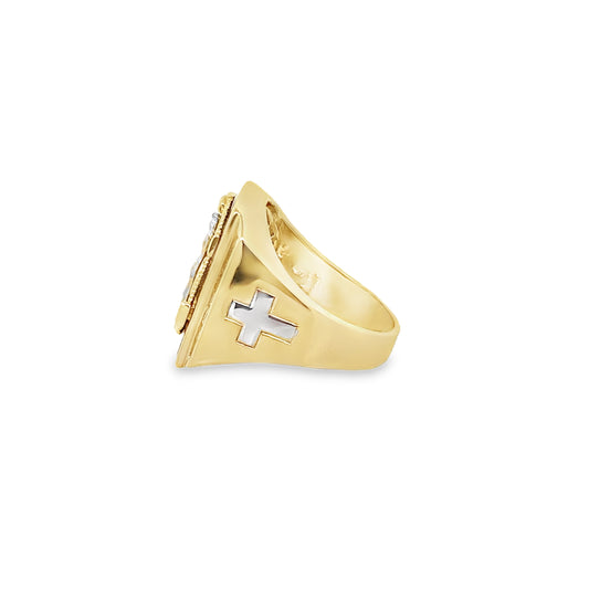 10K Two Tone Gold Onyx Anchor W/ Christ Mens Ring Size 11 8.3Dwt