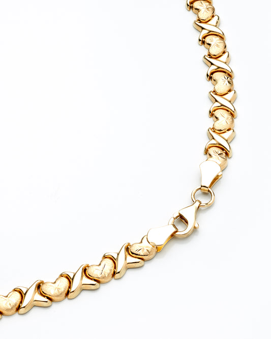 14K Yellow Gold Heart Xoxo Stampado Necklace 6Mm 18In 9.2Dwt