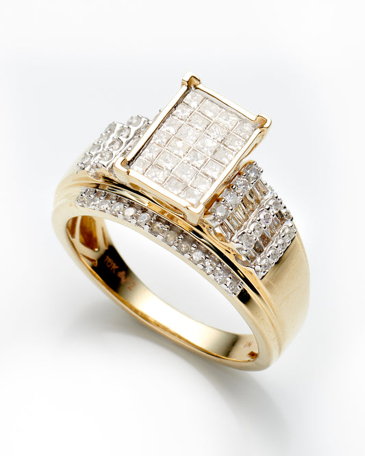 1.00Ctw 10K Yellow Gold Diamond Engagement Ring Size 7 3.1Dwt