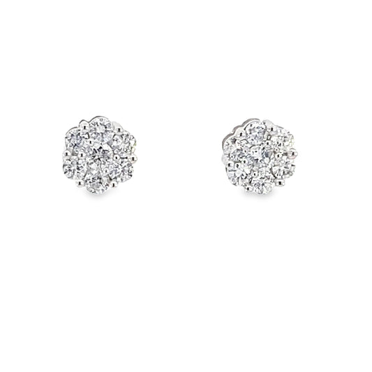1.00Ctw 14K White Gold Diamond Flower Cluster Stud Earrings