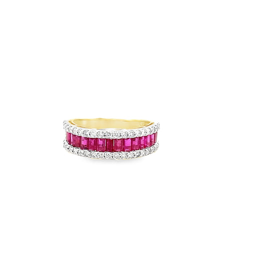 2.40Ctw Ruby 0.48Ctw Diamond 14K Yellow Gold Fashion Ring Size 7