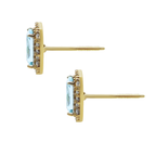14K Yellow Gold Light Blue Stone & Cz Stud Earrings