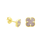 10K Yellow Gold Pink Flowers Stud Earrings 0.8Dwt
