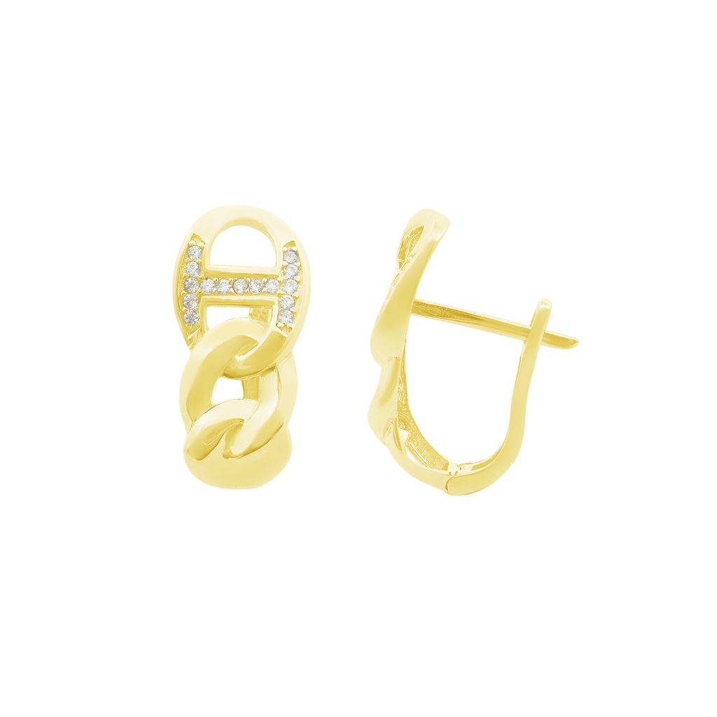 10K Yellow Gold Cz Link Style Fashion Earrings 2.1Dwt