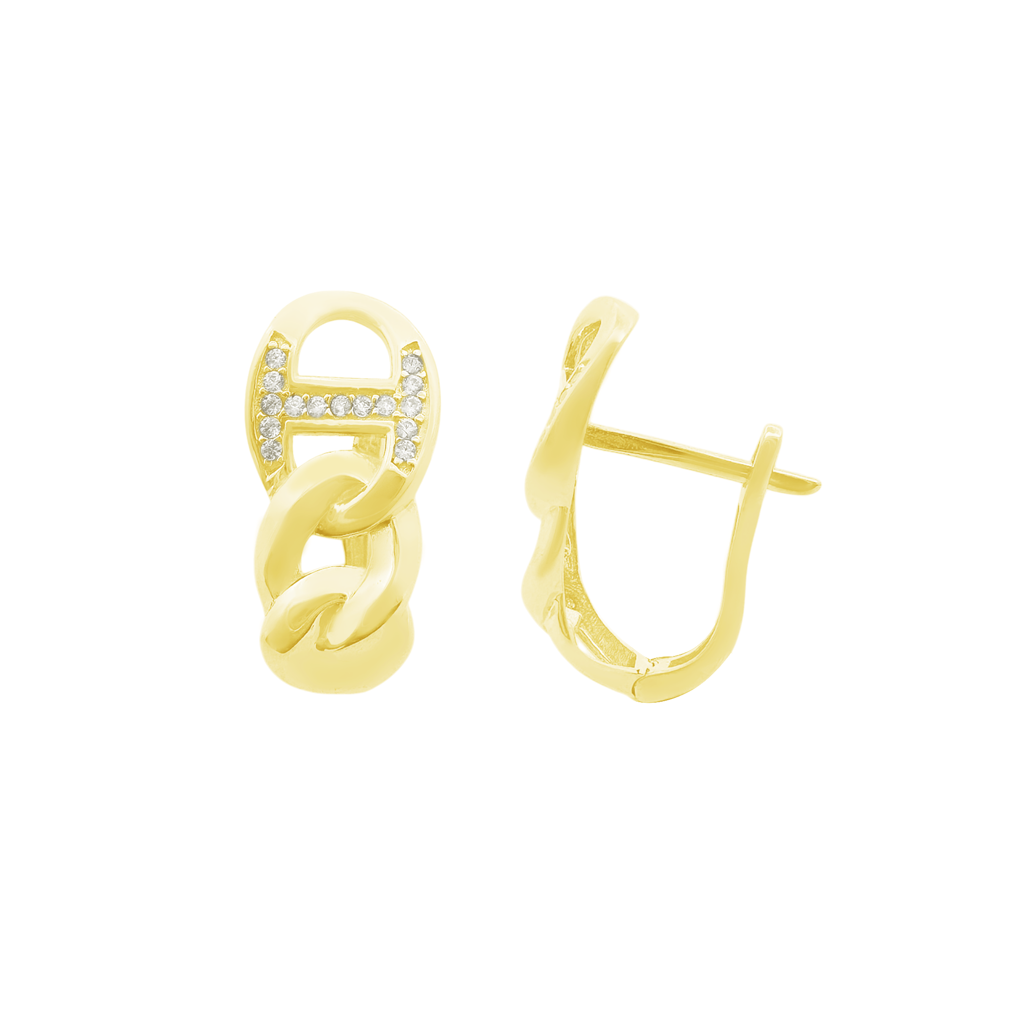 10K Yellow Gold Cz Link Style Fashion Earrings 2.1Dwt