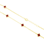 10K Yellow Gold Red Flowers Necklace 18In 3Dwt