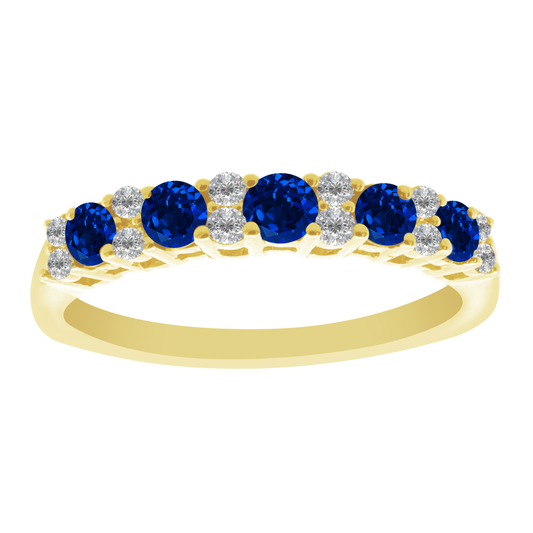 0.12 Dird 0.39 Sard 14K Yellow Gold Diam & Sappire Band Ring Size 7 1.5Dwt