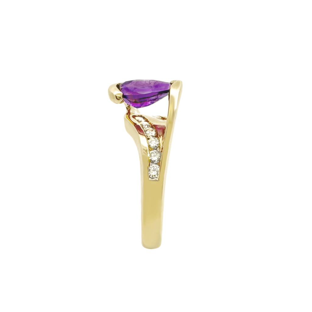 14K Yellow Gold Amethyst & Diamond Fashion Ring Size 6.5 3.9Dwt