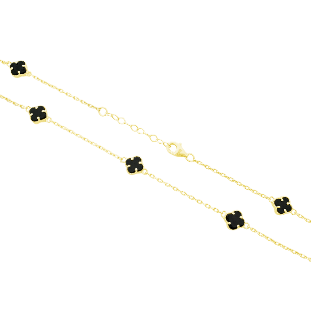 10K Yellow Gold Black Flowers Necklace18In 6Dwt