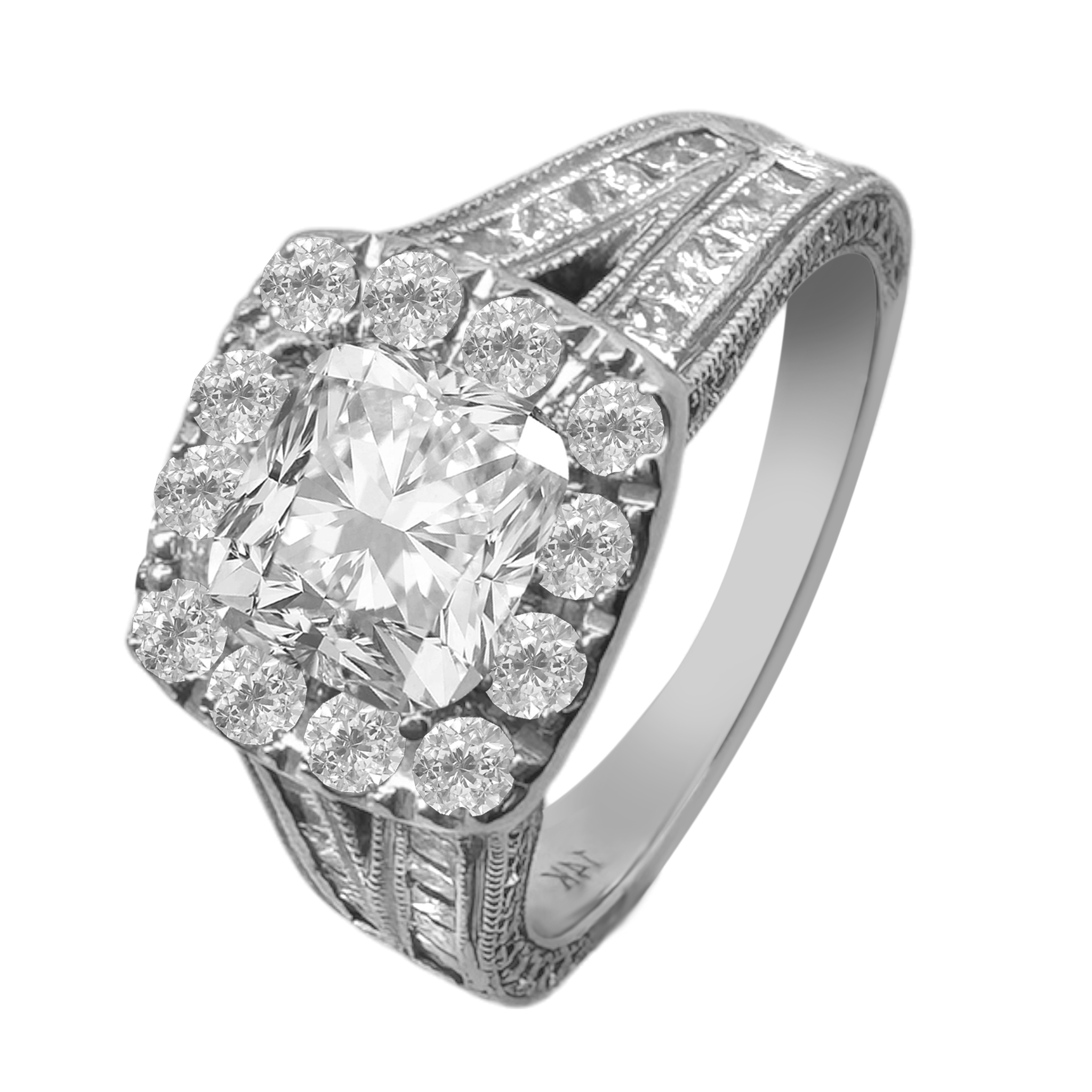 14K White Gold Diamond Engagement Ring Size 6.75 4.2Dwt