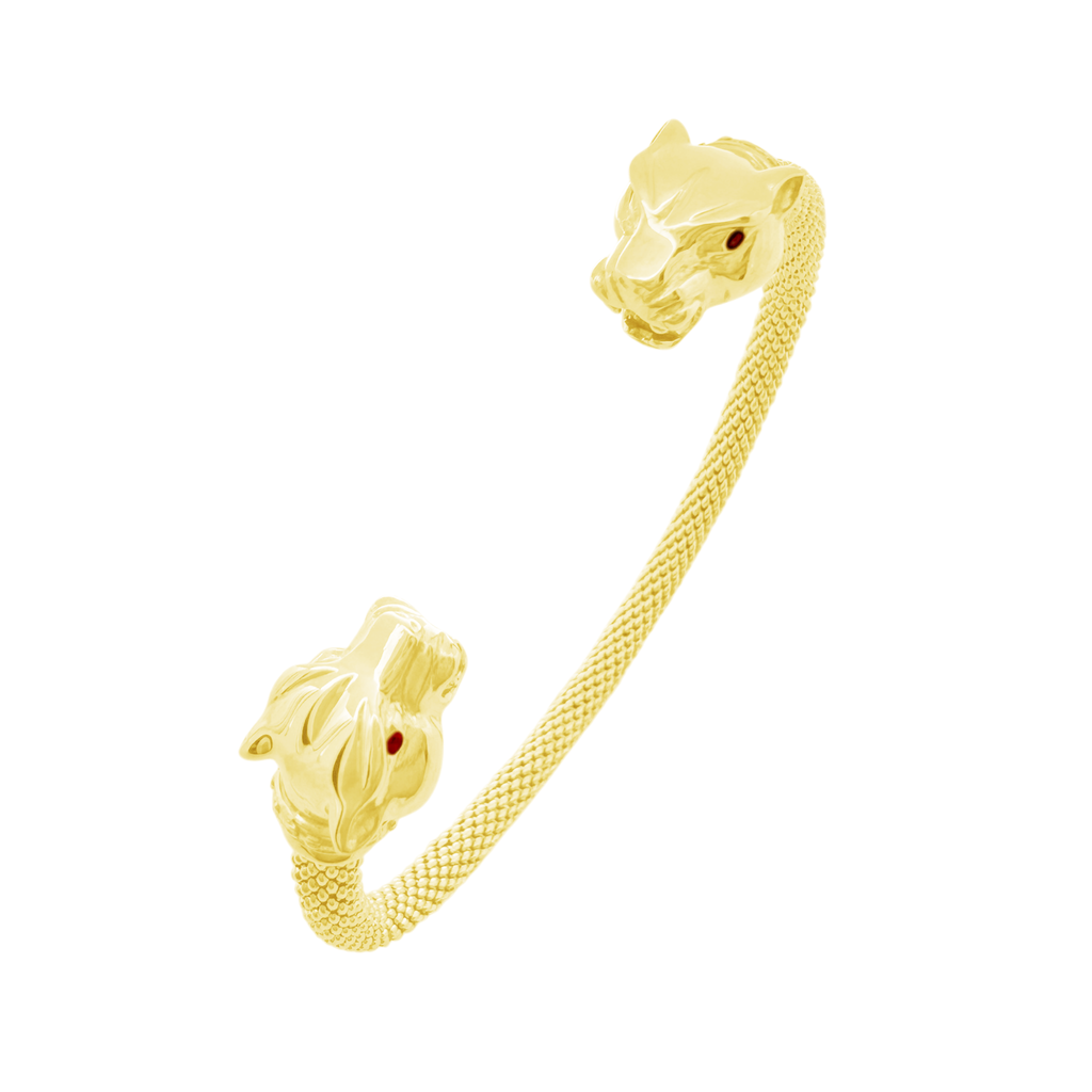 14K Yellow Gold Double Panther Head Bangle 11.6Dwt