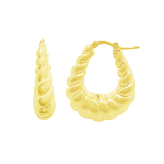 10K Yellow Gold Hollow Hoop Earrings 3Dwt