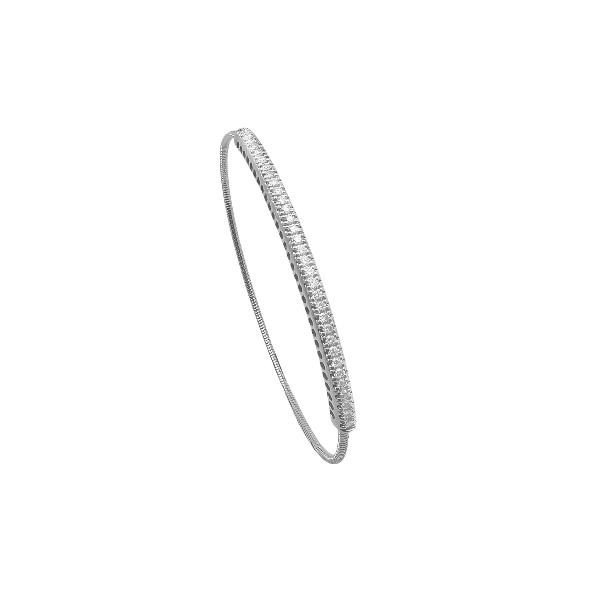 1/2Ctw 14K White Gold Diamond + Titanium Wire Bangle 3.9Dwt