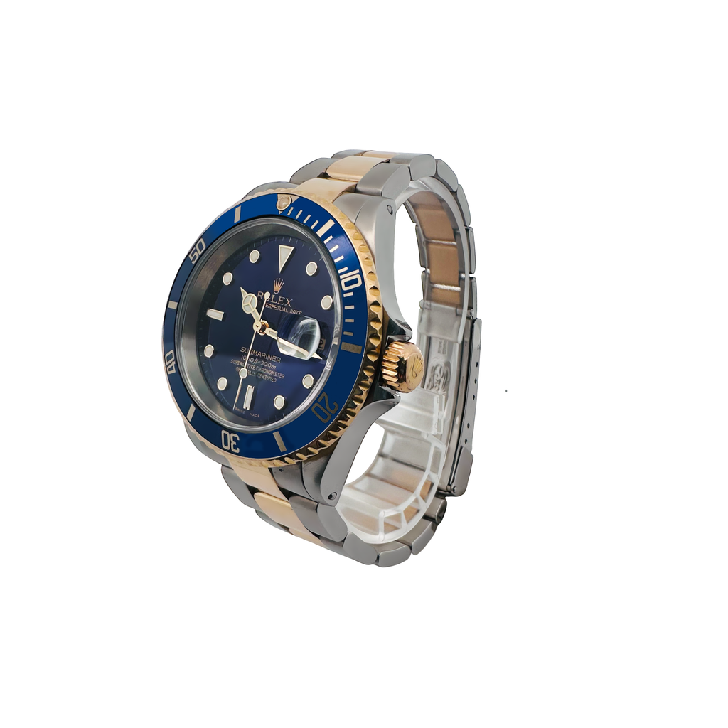 Pre-Owned 2002 Rolex Submariner Model: 16613 Blue Dial Blue Aluminium Bezel 18K&Ss Oyster Links