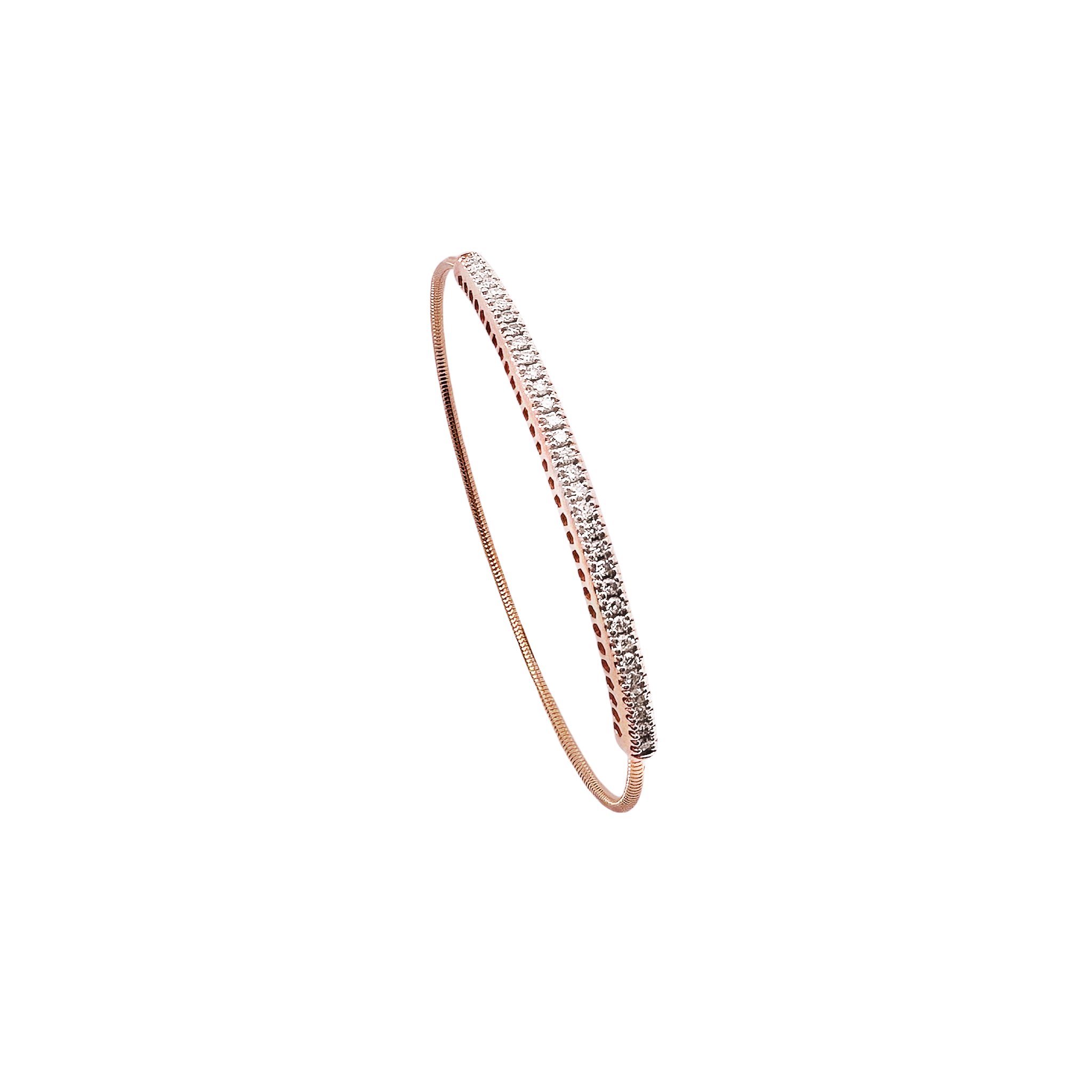 1/2Ctw 14K Rose Gold Diamond + Titanium Wire Bangle 3.7Dwt