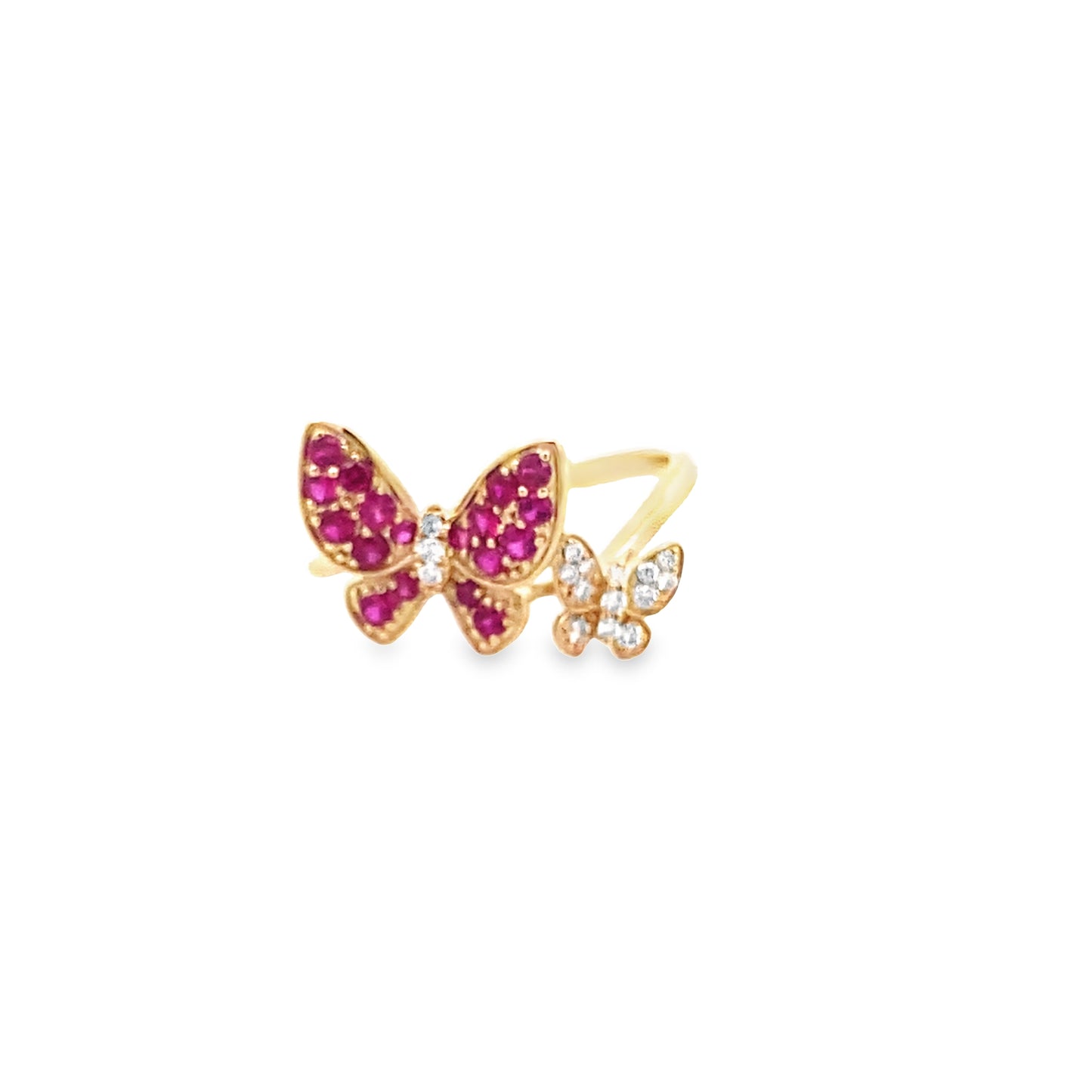 0.09Ctw Dird/0.43Ctw Rbrd 14K Yellow Gold Ruby & Diamond Butterflies Ring Size 7 2.0Dwt