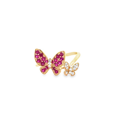 0.09Ctw Dird/0.43Ctw Rbrd 14K Yellow Gold Ruby & Diamond Butterflies Ring Size 7 2.0Dwt