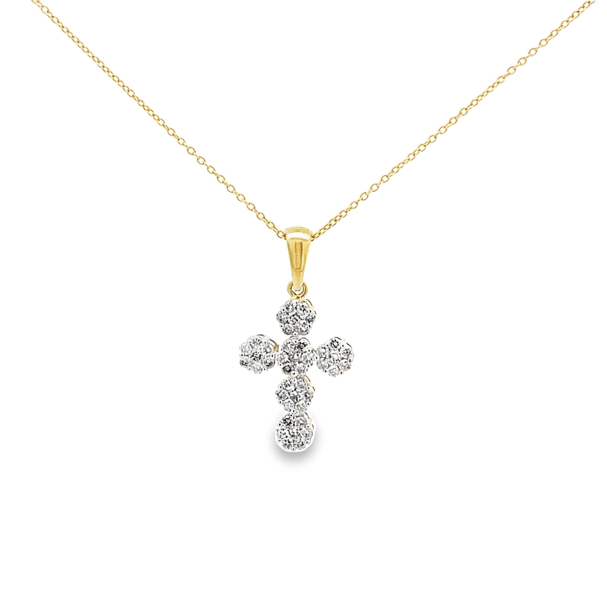 0.50Ctw 14K Yellow Gold Diamond Cross Necklace 20In 1.3Dwt