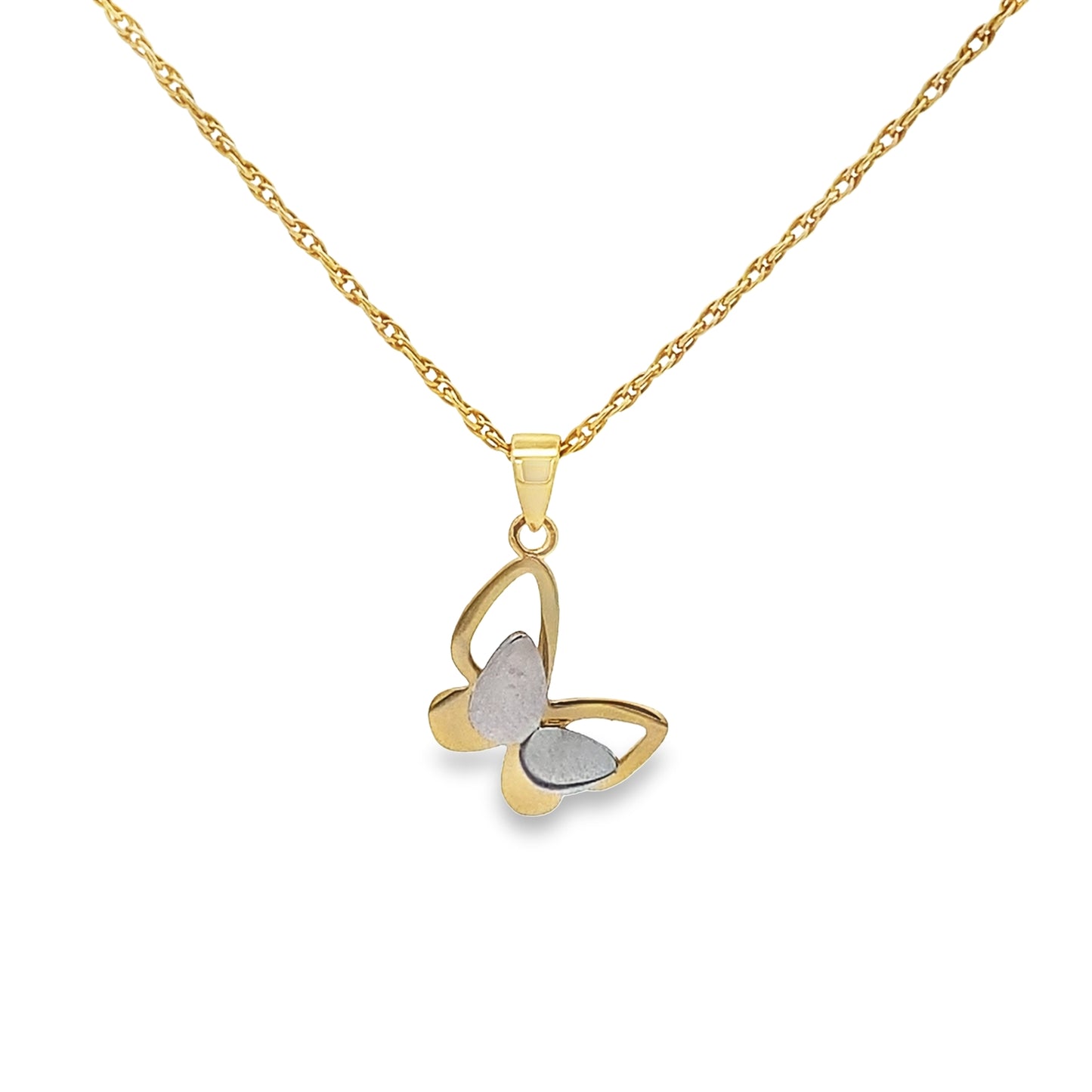 14K Two Tone Gold Butterfly Pendant 0.6Dwt