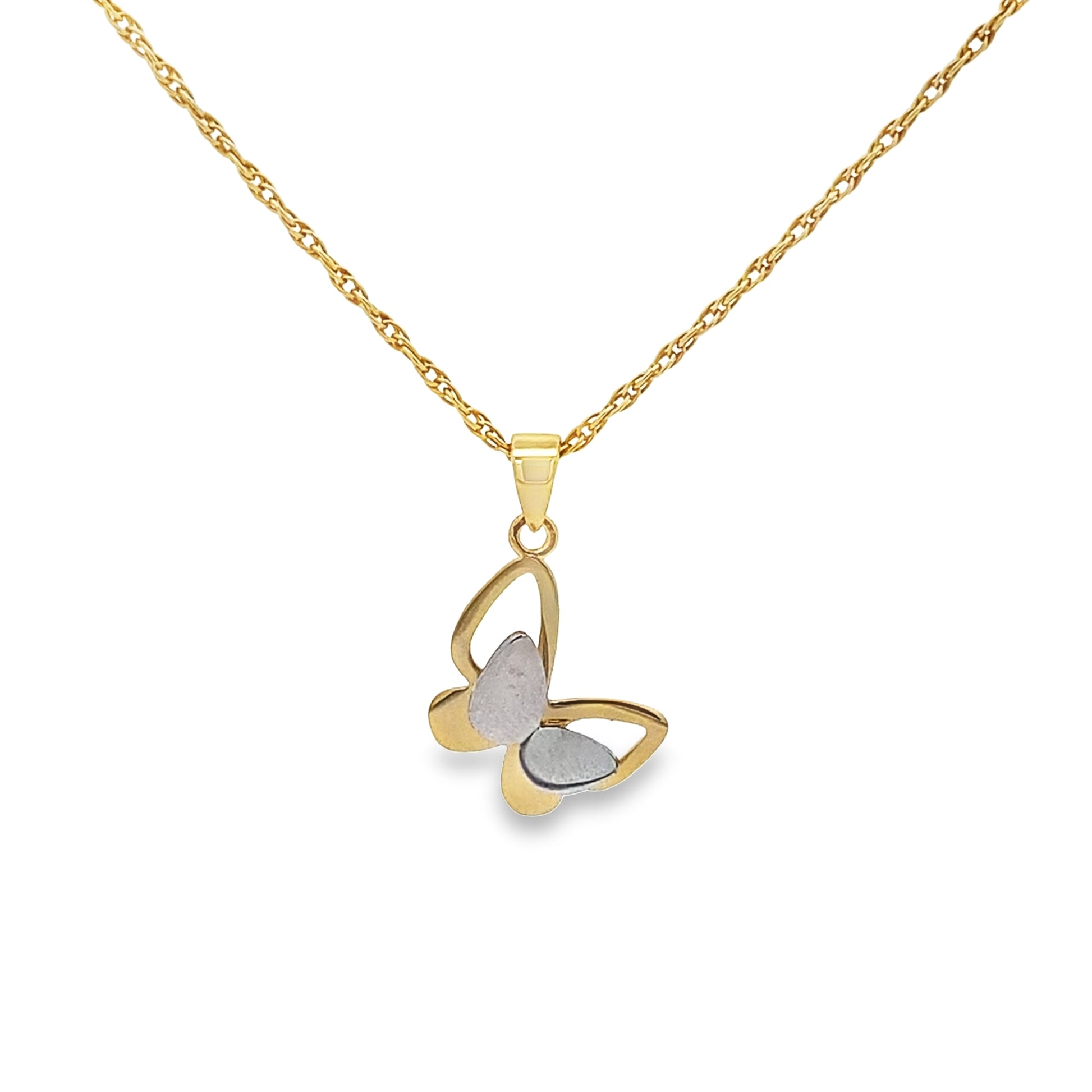 14K Two Tone Gold Butterfly Pendant 0.6Dwt