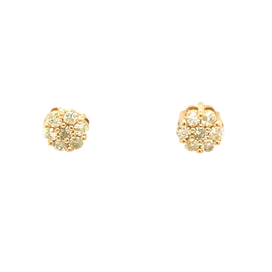 (Uj2)0.36Ctw 14K Yellow Gold Diamond Flower Stud Earrings 1.