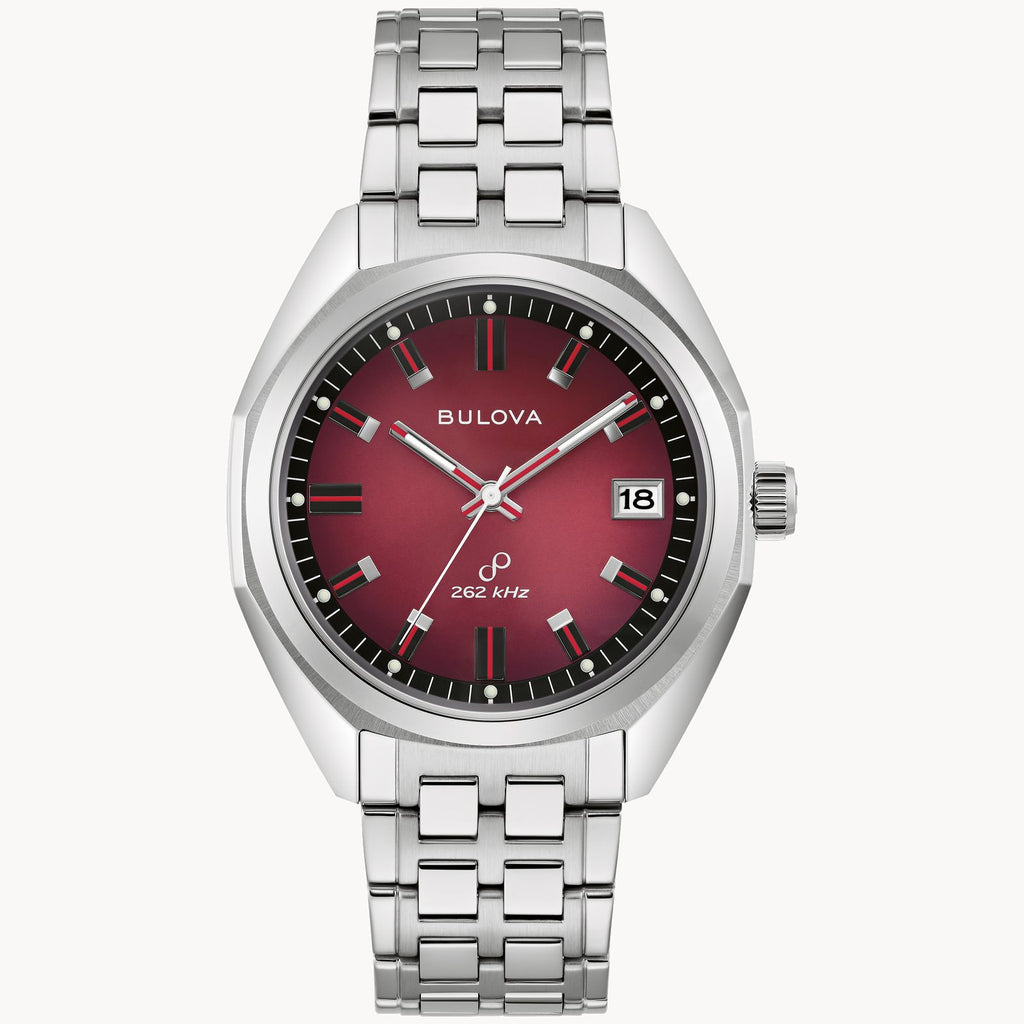 Bulova Jet Star Watch (96B401) Stainless Steel, Burgundy Dial