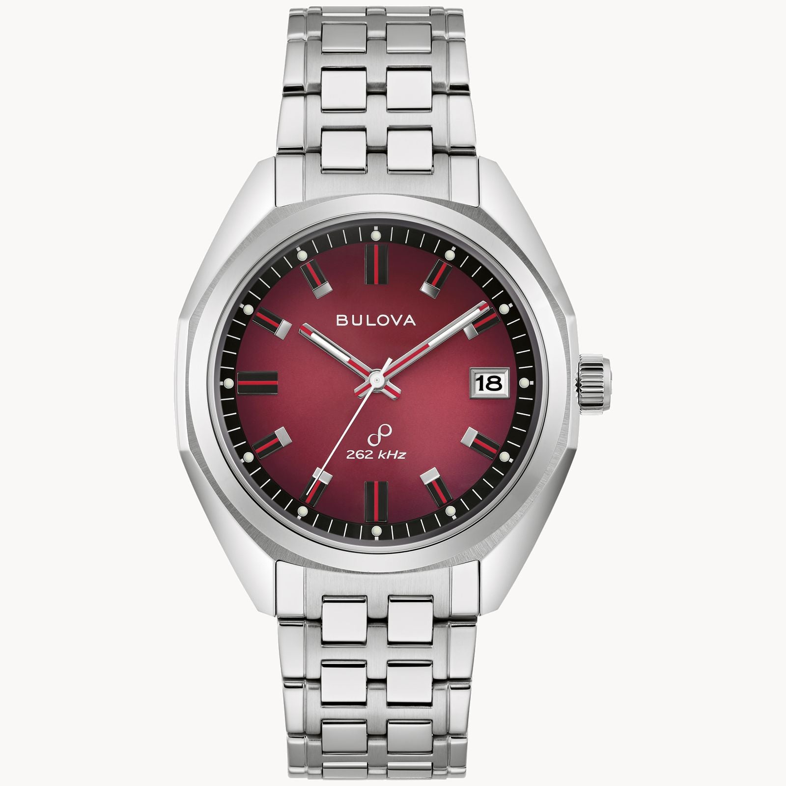 Bulova Jet Star Watch (96B401) Stainless Steel, Burgundy Dial