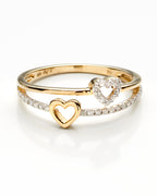 0.15Ctw 10K Yellow Gold Double Heart Ring Size 7 1.0Dwt
