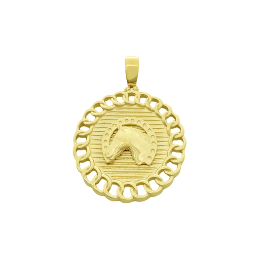 10K Yellow Gold Round Horse Pendant 5.1Dwt