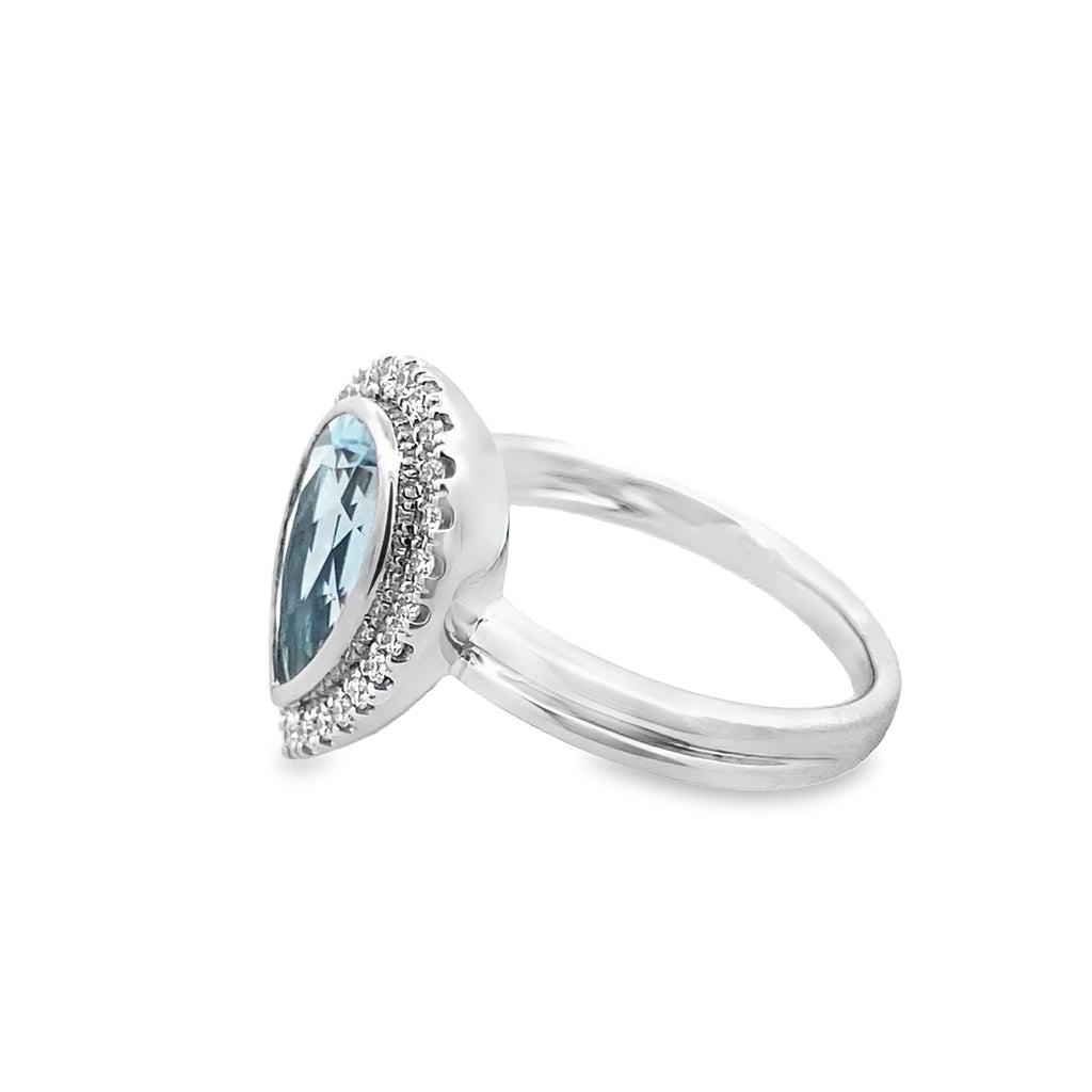 14K White Gold  Aquamarine Dia Ring 1 Aqpr 1.77 / 25 Dird 0.