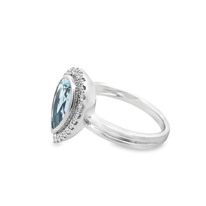 14K White Gold  Aquamarine Dia Ring 1 Aqpr 1.77 / 25 Dird 0.