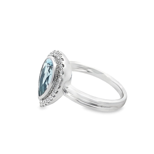 14K White Gold  Aquamarine Dia Ring 1 Aqpr 1.77 / 25 Dird 0.