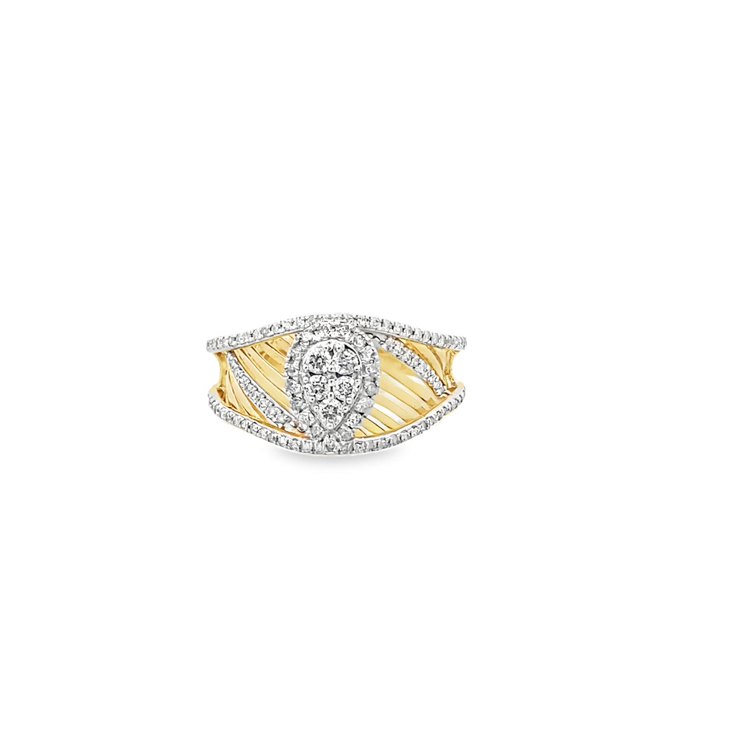 0.50Ctw 14K Yellow Gold Pear Cut Diamond Fashion Ring Size 7 2.6Dwt