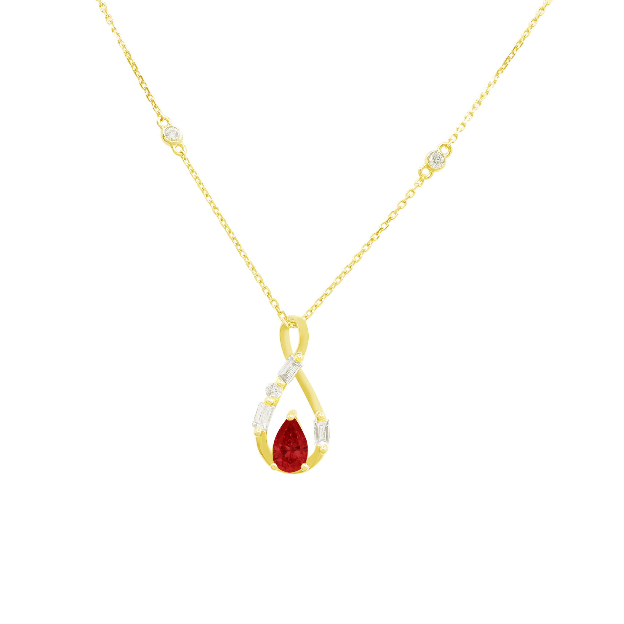 0.17Ct Dia 0.65Ct Ru 14K Yellow Gold Ruby Pendant Necklace 18In 1.8Dwt