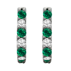 0.40Ctw 14K White Gold Diamond & Emerald Hoop Earrings