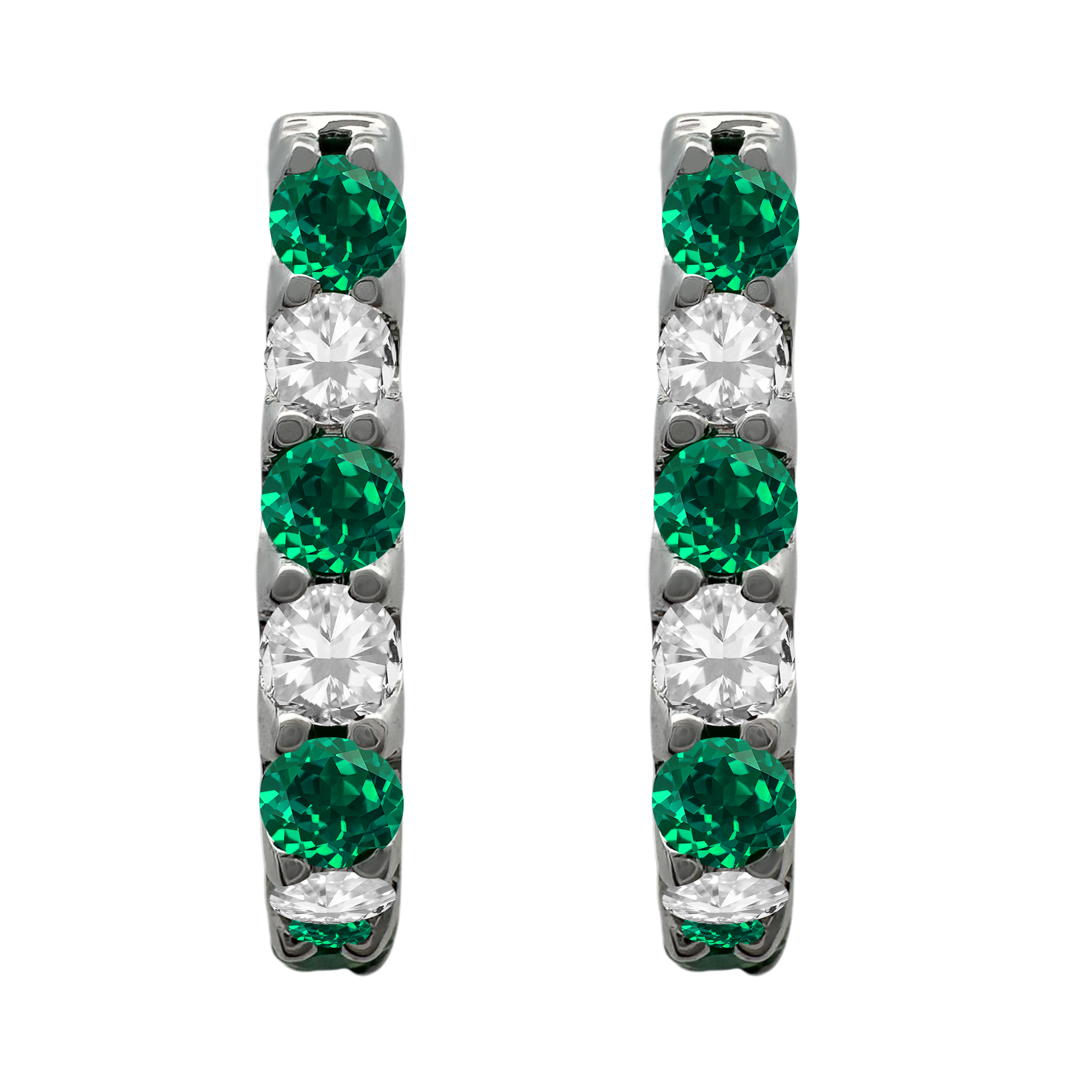 0.40Ctw 14K White Gold Diamond & Emerald Hoop Earrings