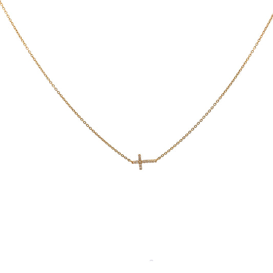 18K Yellow Gold Diamond Cross Necklace 18In 1.4Dwt