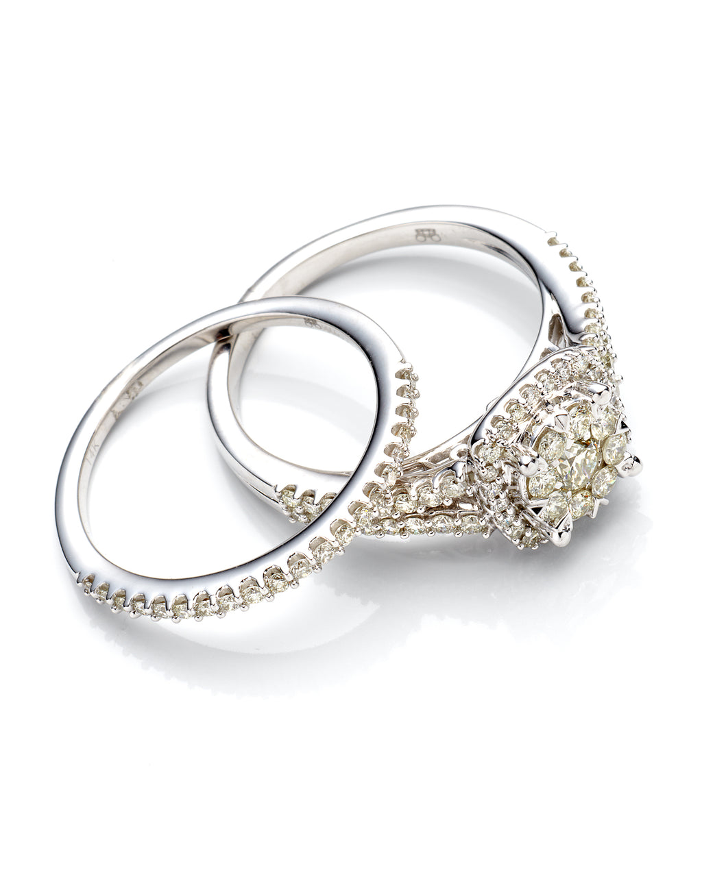 1Ctw 14K White Gold Diamond Wedding Set Size 7 4.4Dwt