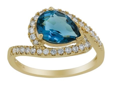 0.33Ctw Diamond 1.93Ctw London Blue Topaz 14K Yellow Gold Ring Size 7 2.2Dwt
