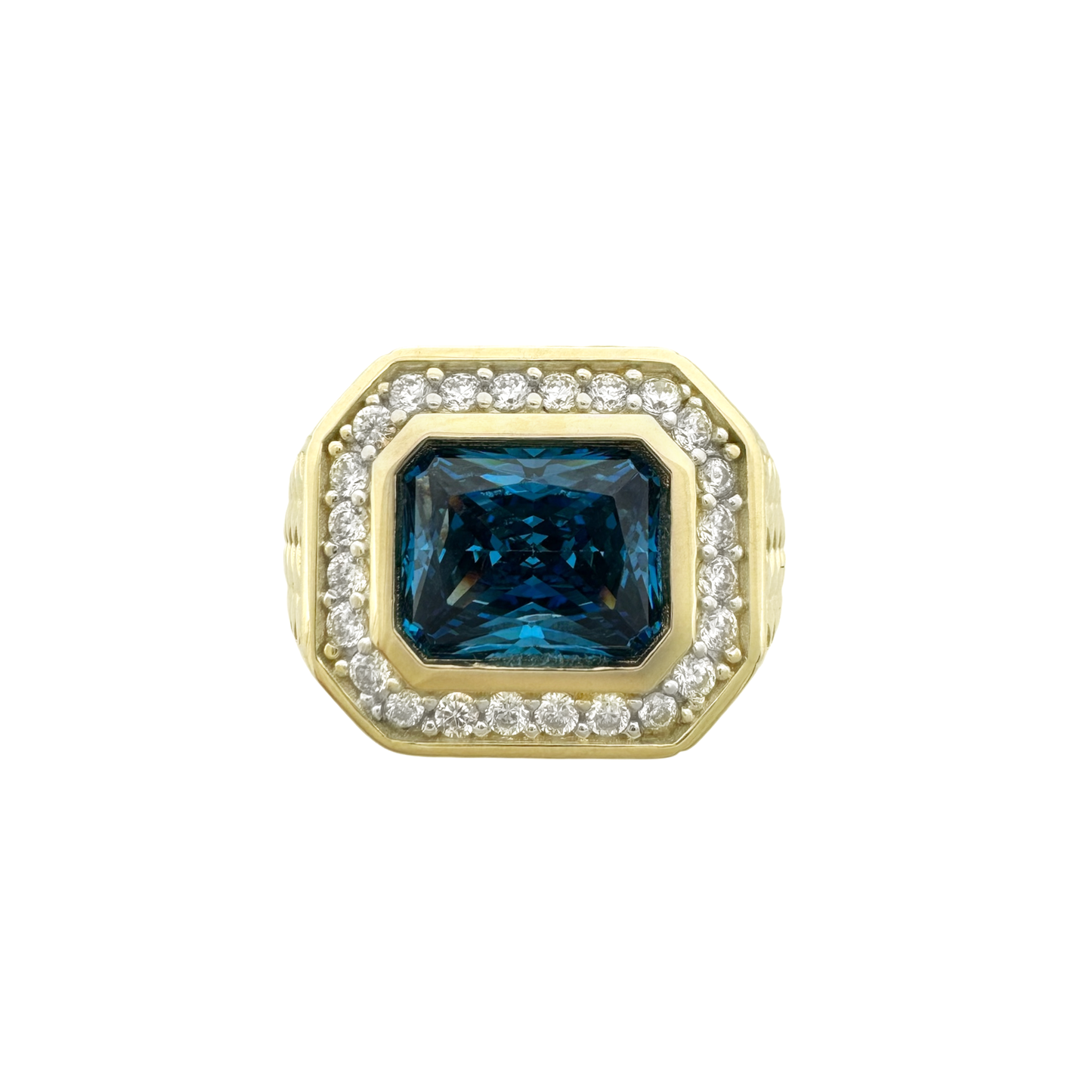10K Yellow Gold Mens Blue Stone Ring Size 12 4.3Dwt