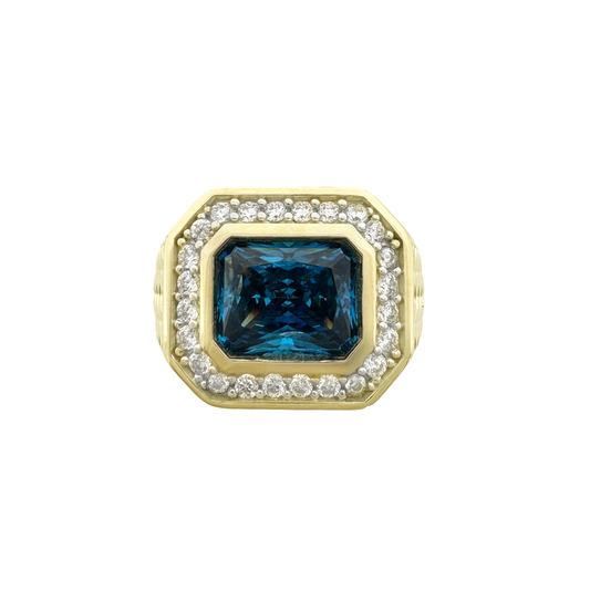 10K Yellow Gold Mens Blue Stone Ring Size 12 4.3Dwt