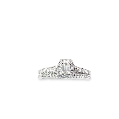 0.50Ctw 14K White Gold Emerald Cut Diamond Bridal Set Size 6.75 2Dwt