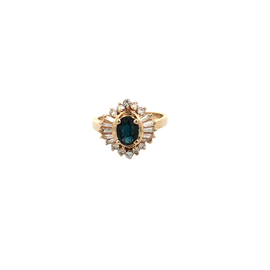 10K Yellow Gold Sapphire & Diamond Ring Size 6 2.8Dwt