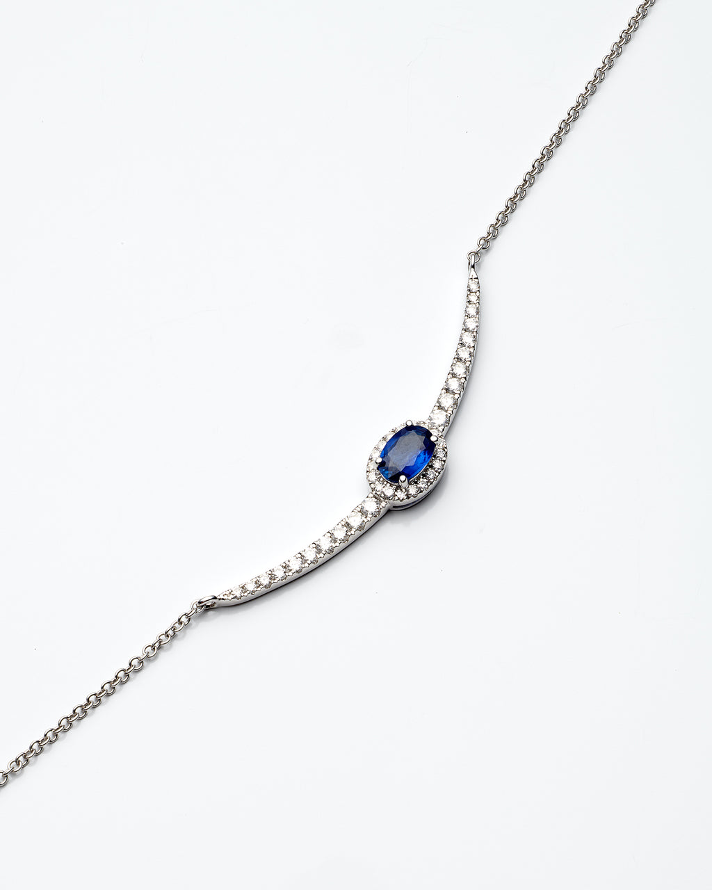 0.35Ctw Diamond 0.42Ctw Sapphire 18K White Gold Necklace 18In 1.9Dwt