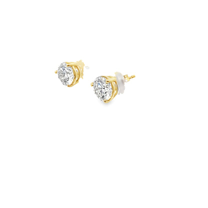 3.00Ctw 14K Yellow Gold Round Lab Grown Diamond 3-Prong Basket Solitaire Stud Earrings IGI Certified