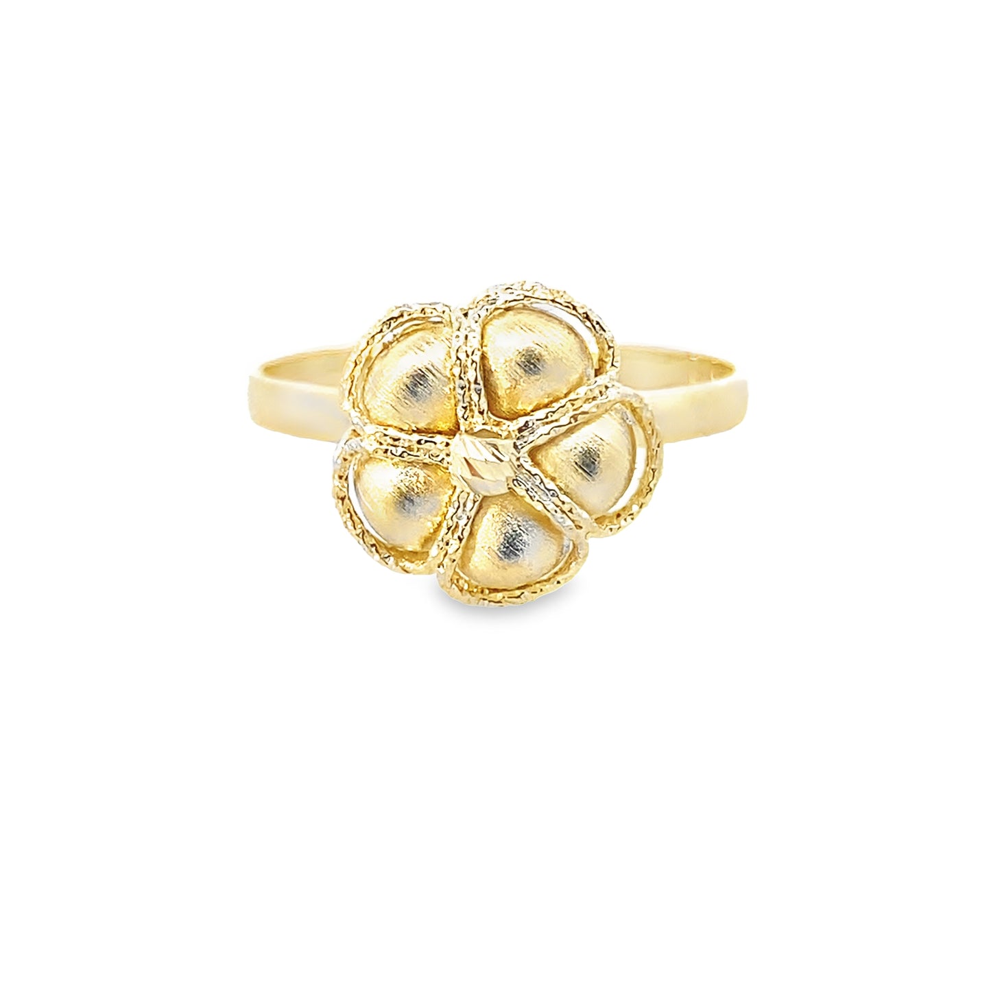 14K Yellow Gold Satin Flower Ring Size 8 1.4Dwt