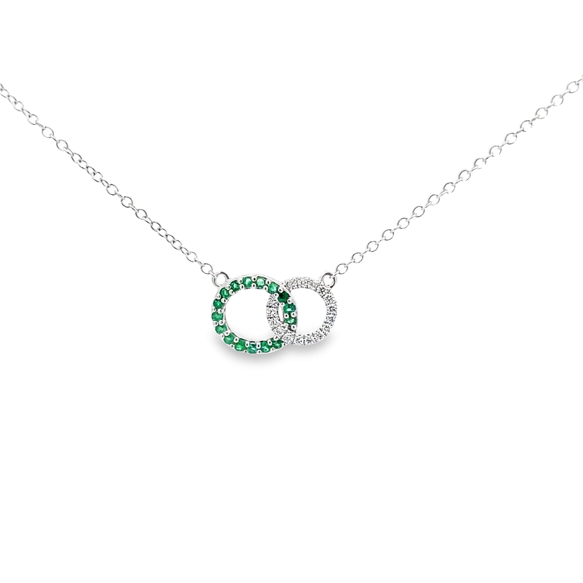 0.18 Emrd/0.09Ctw Dird 14K White Gold Emerald & Dia Necklace 18In 1.8Dwt