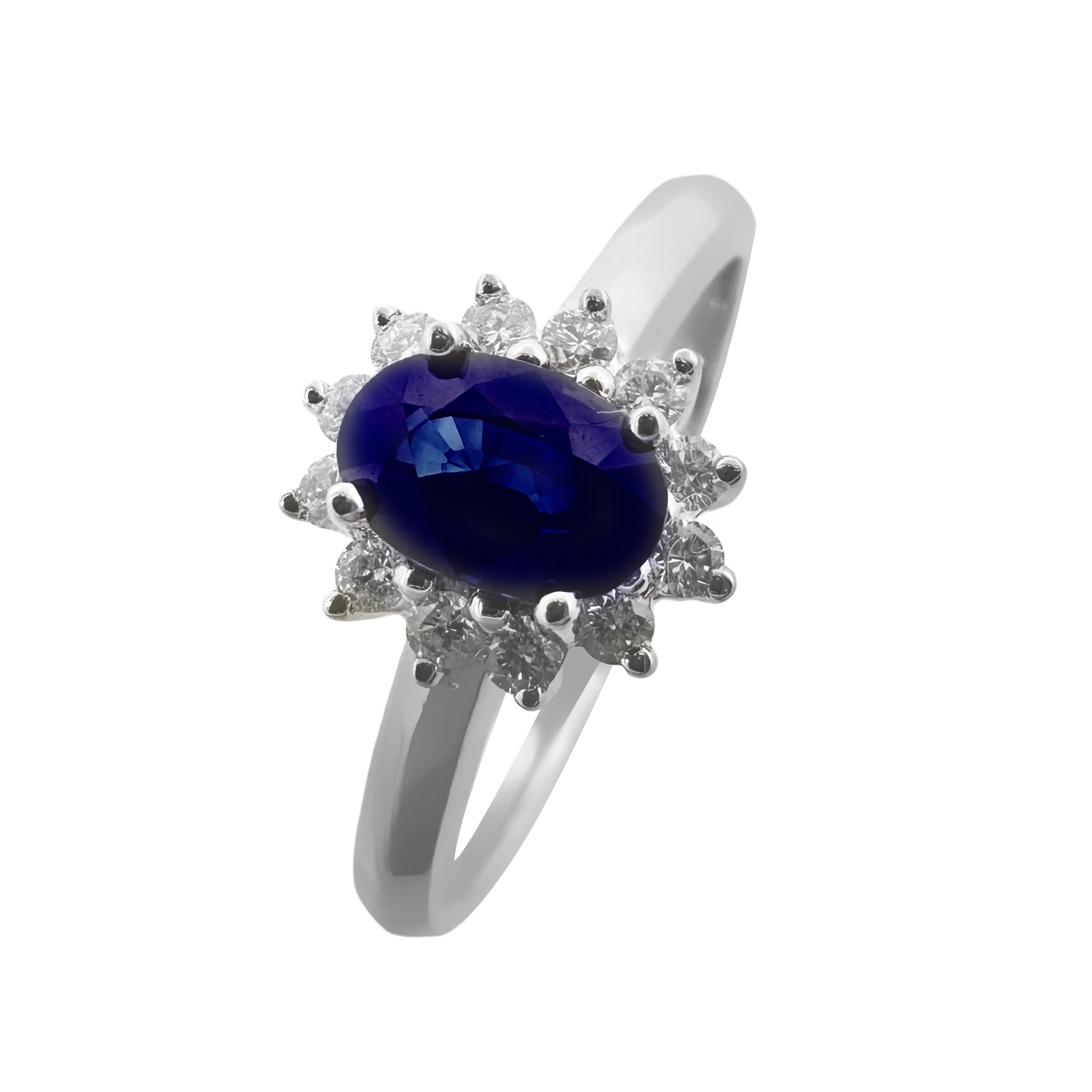0.14Ctw Diamond 0.64Ctw Sapphire 14K White Gold Ring Size 7 1.6Dwt