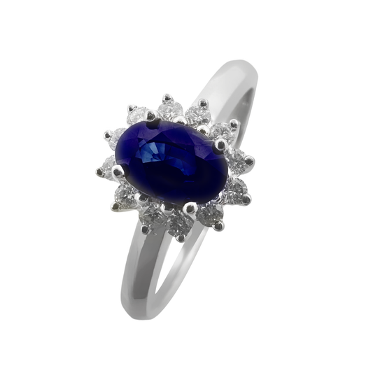 0.14Ctw Diamond 0.64Ctw Sapphire 14K White Gold Ring Size 7 1.6Dwt